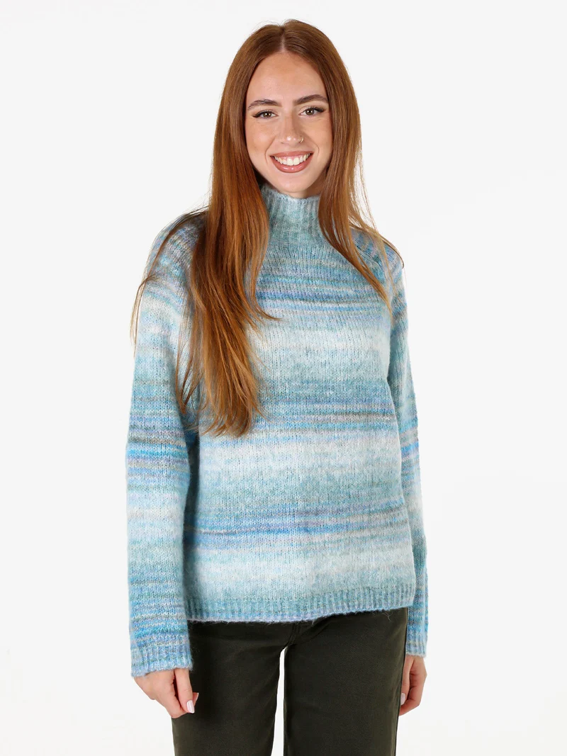 Maglione donna multicolore con collo a lupetto - azzurro