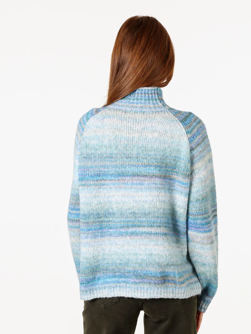 Maglione donna multicolore con collo a lupetto - azzurro