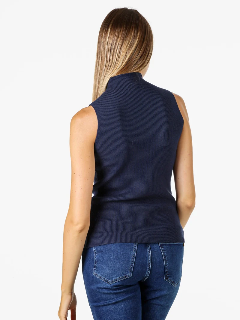 Maglia smanicata da donna con scollo a lupetto - blu scuro