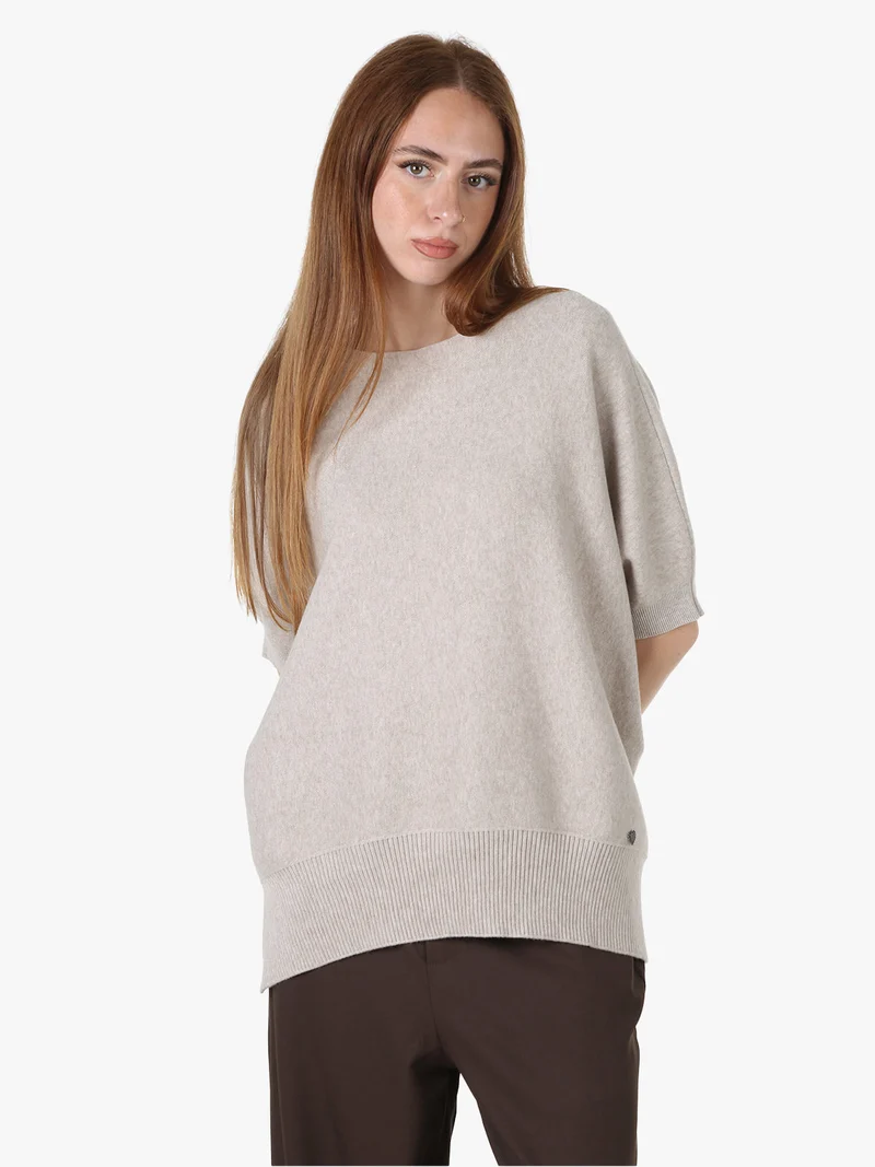 Maglia donna poncho con maniche - beige