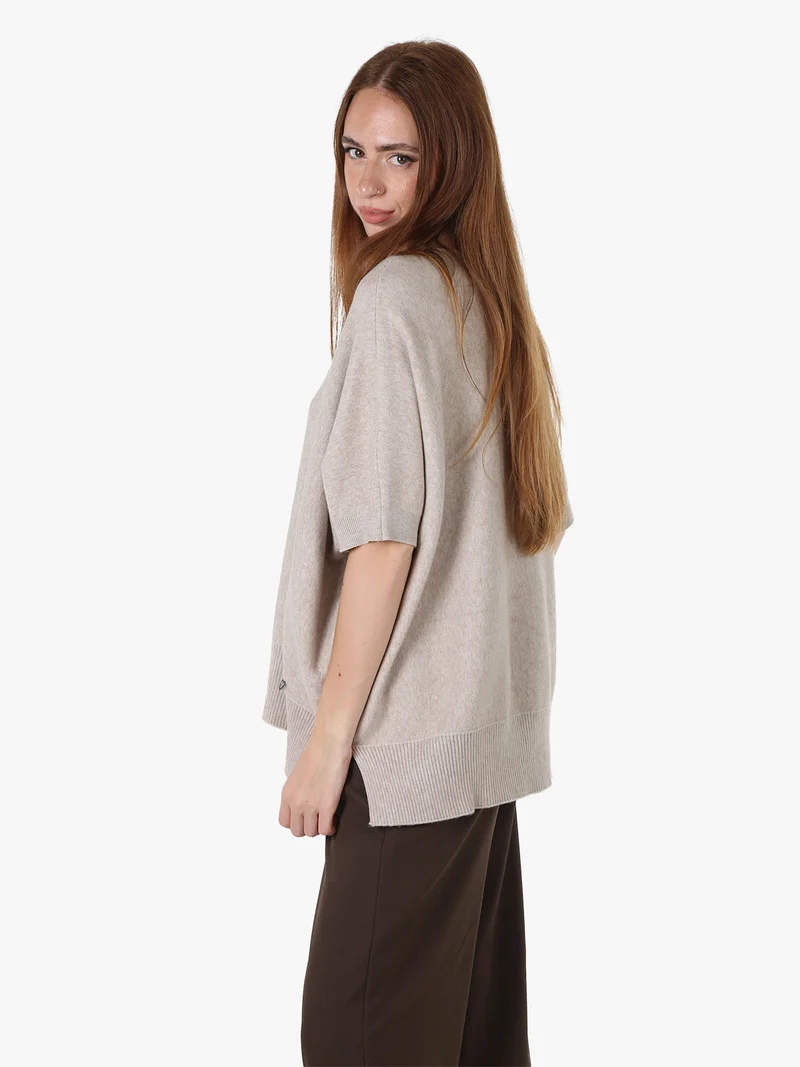 Maglia donna poncho con maniche - beige