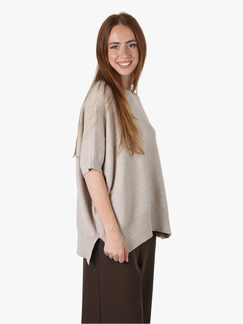 Maglia donna poncho con maniche - beige