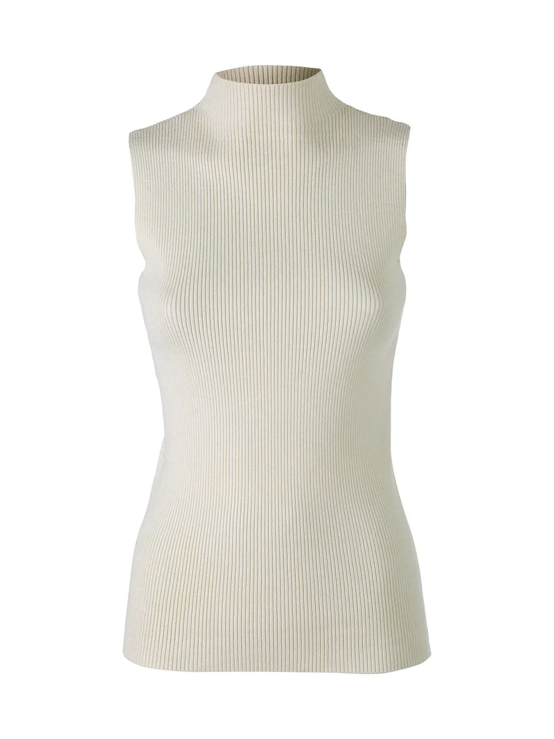 Maglia smanicata da donna con scollo a lupetto - beige