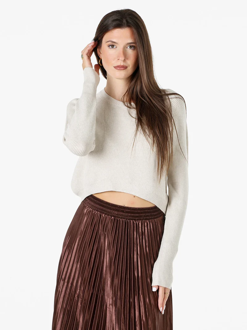 Maglione donna cropped con lurex - beige