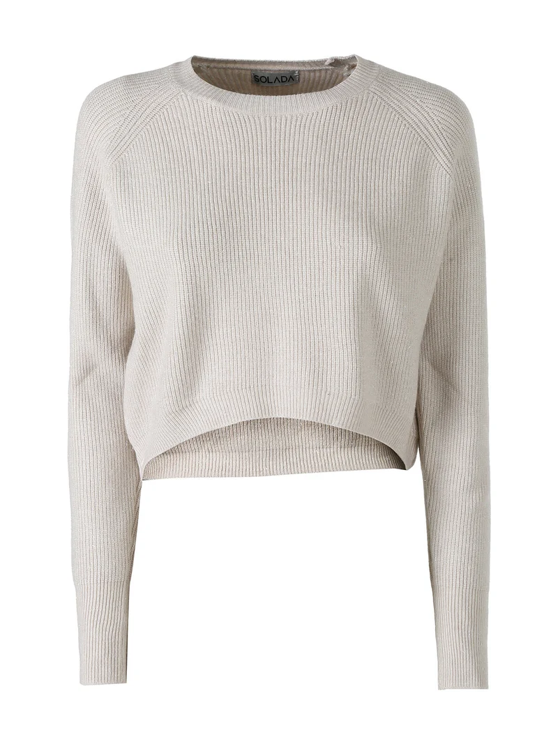 Maglione donna cropped con lurex - beige