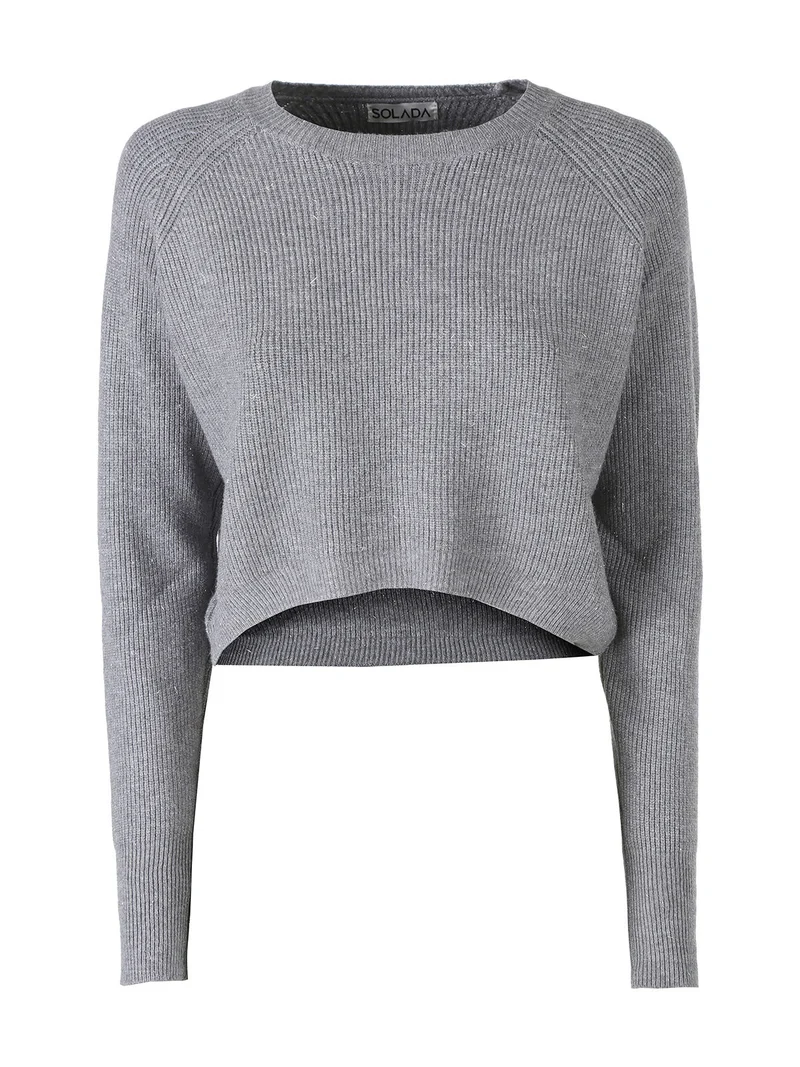 Maglione donna cropped con lurex - grigio