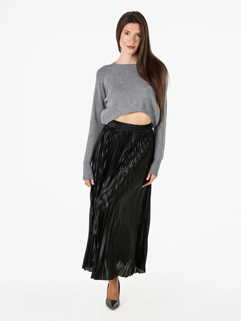Maglione donna cropped con lurex - grigio