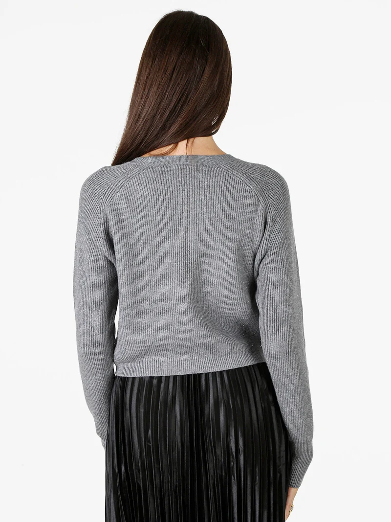 Maglione donna cropped con lurex - grigio