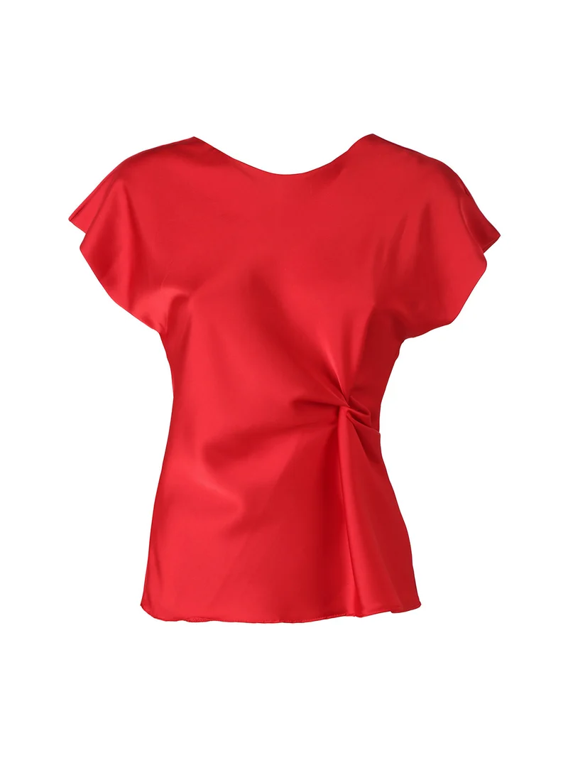 Blusa donna a maniche corte in tessuto effetto raso - rosso