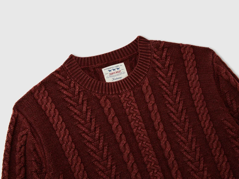 Zopfstrickpullover aus 100 % Wolle