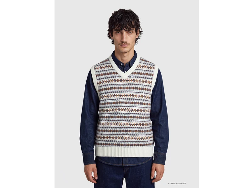 Weste mit V-Ausschnitt aus Jacquard-Wollmischgewebe