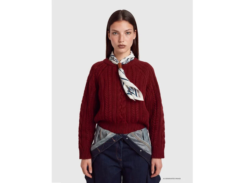 Zopfstrickpullover aus 100 % Wolle