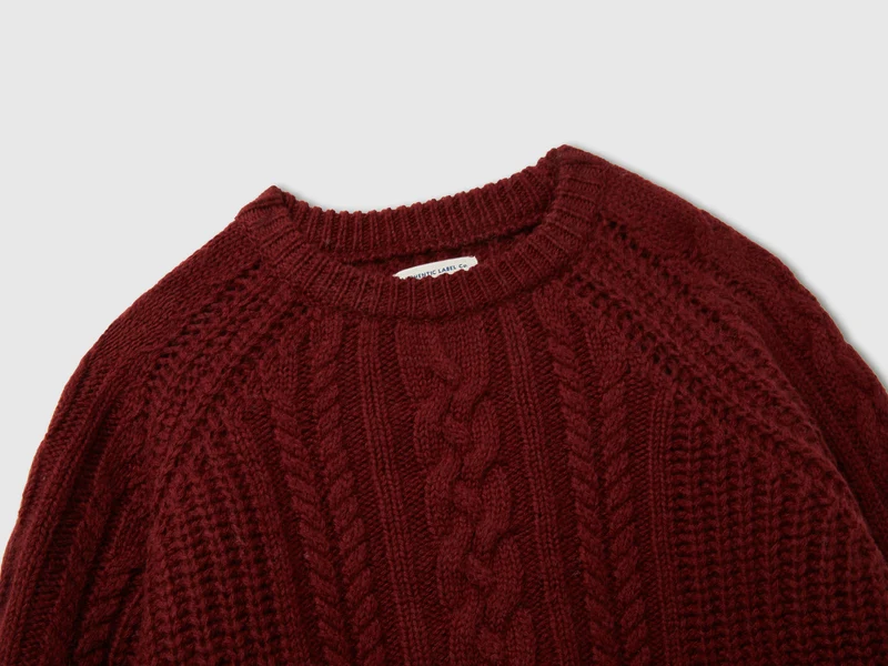 Zopfstrickpullover aus 100 % Wolle