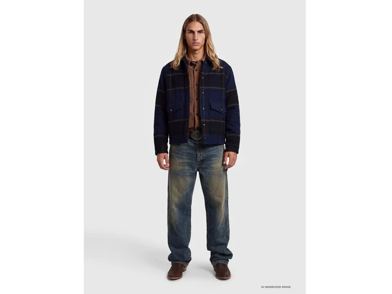 Karierte Motorradjacke aus Wollmischgewebe