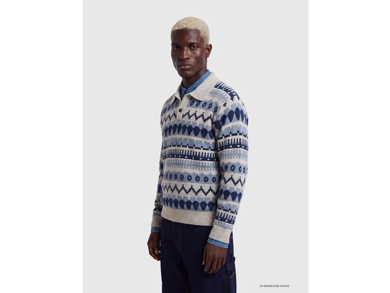 Poloshirt aus Wollmischung mit Jacquardmuster