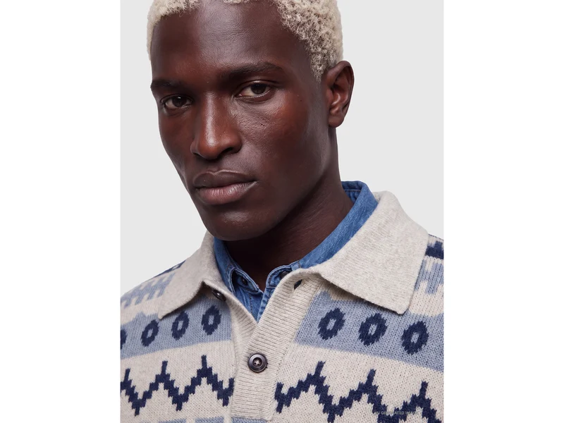 Poloshirt aus Wollmischung mit Jacquardmuster
