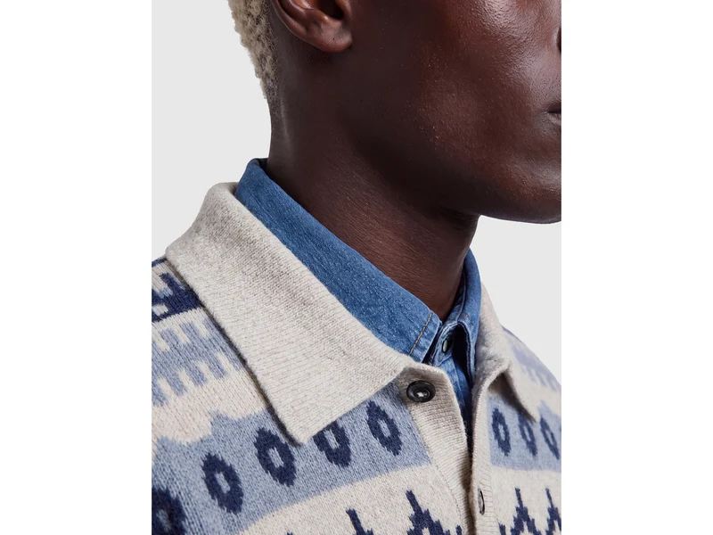 Poloshirt aus Wollmischung mit Jacquardmuster