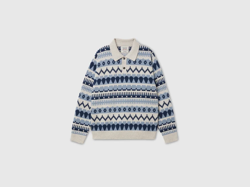 Poloshirt aus Wollmischung mit Jacquardmuster