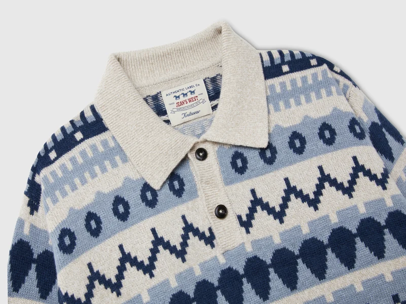 Poloshirt aus Wollmischung mit Jacquardmuster