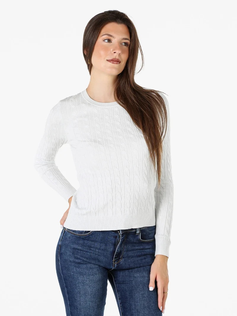 Pullover donna in maglia con lurex - perla
