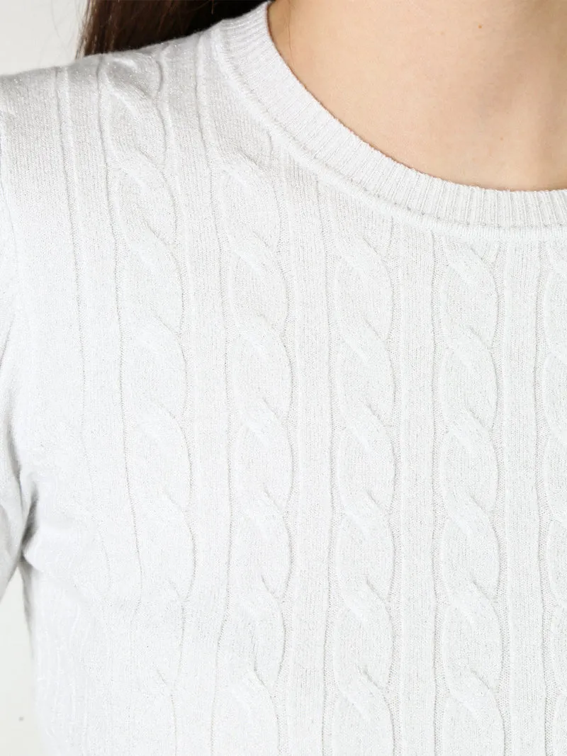 Pullover donna in maglia con lurex - perla
