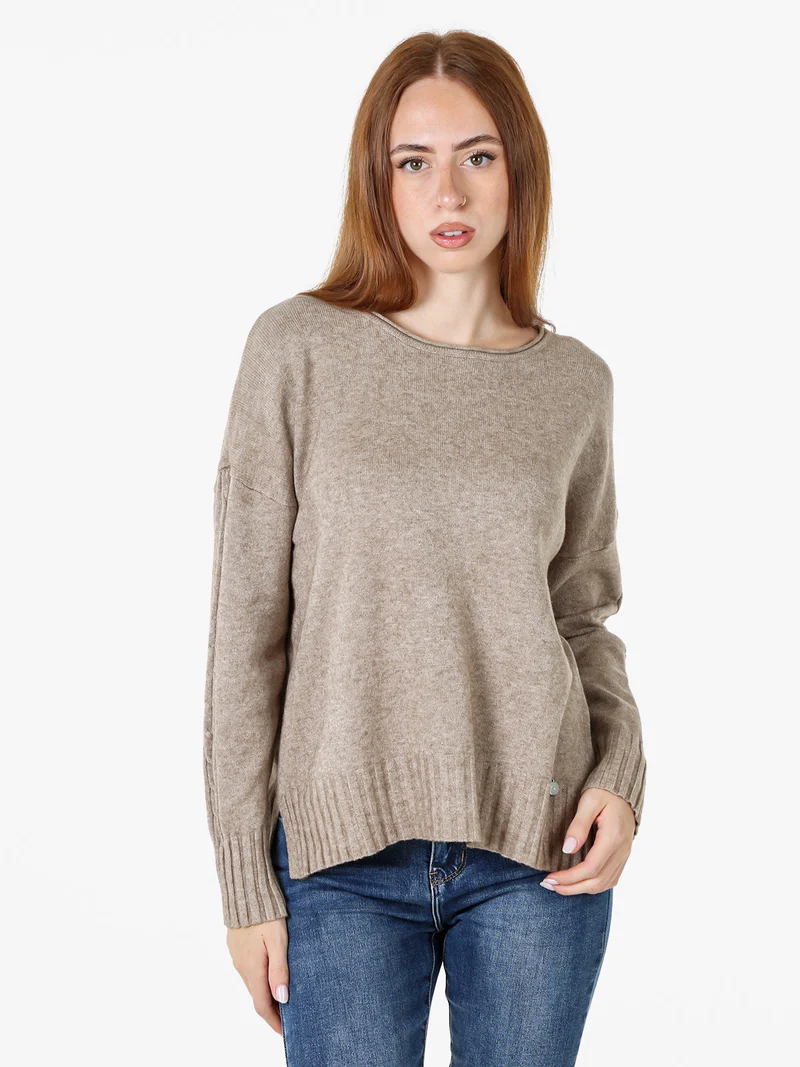 Maglione girocollo da donna oversize - sabbia