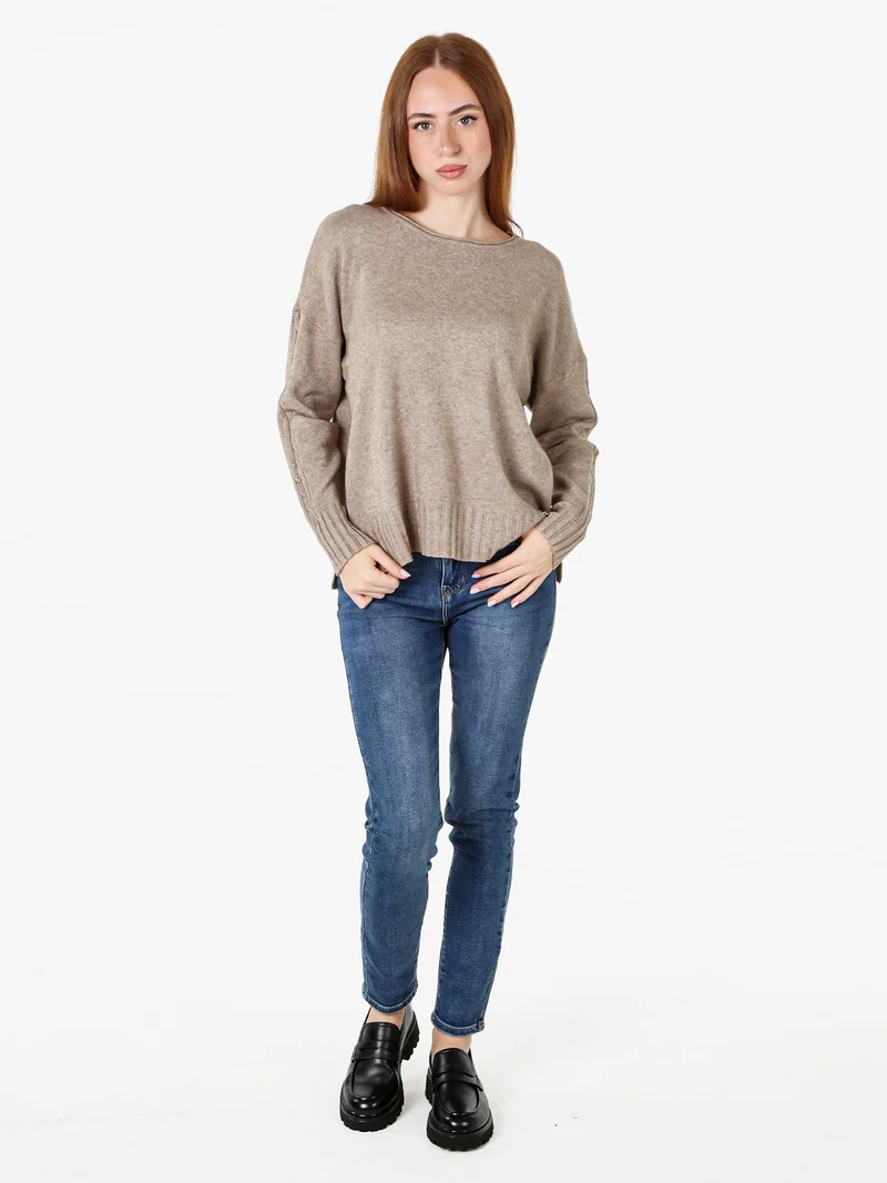 Maglione girocollo da donna oversize - sabbia
