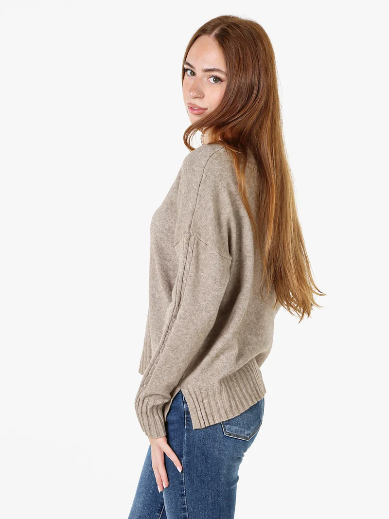 Maglione girocollo da donna oversize - sabbia