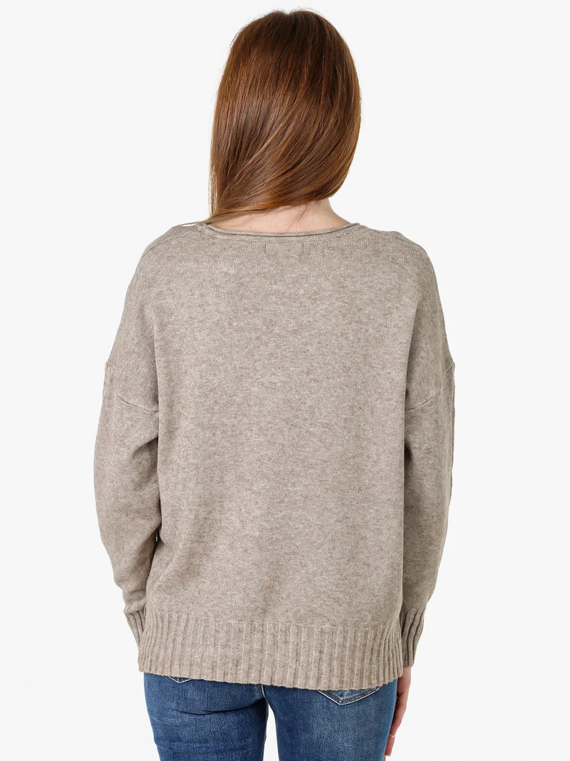 Maglione girocollo da donna oversize - sabbia