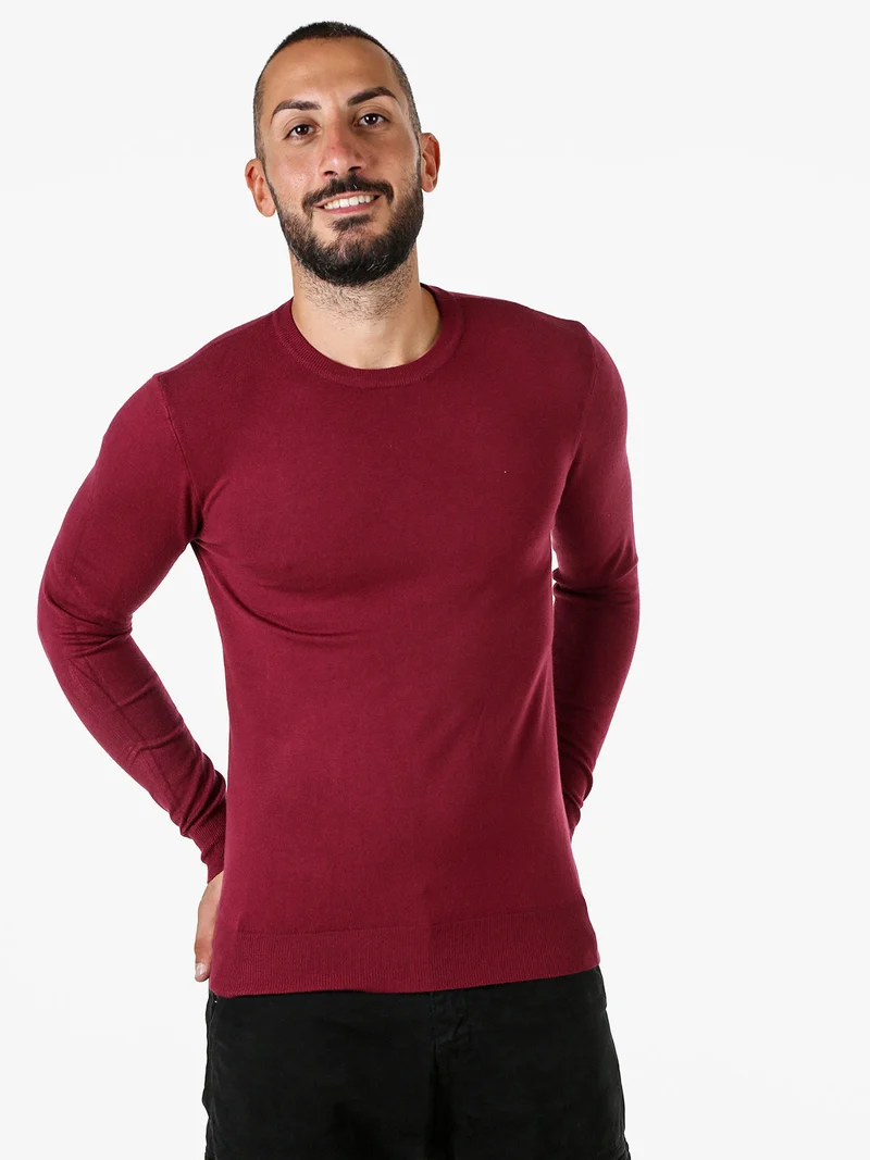 Maglia girocollo da uomo in tinta unita - bordeaux