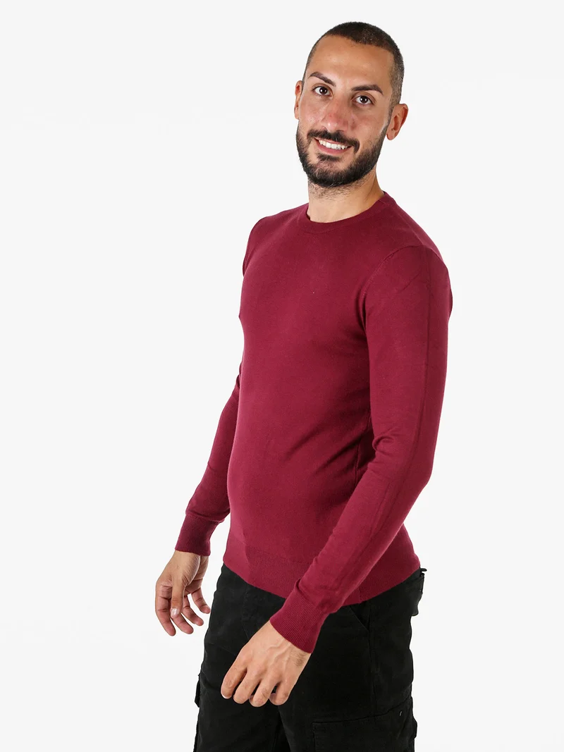Maglia girocollo da uomo in tinta unita - bordeaux