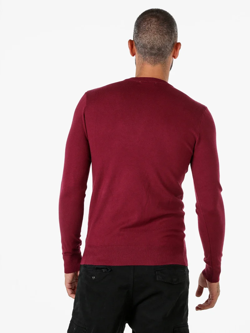 Maglia girocollo da uomo in tinta unita - bordeaux