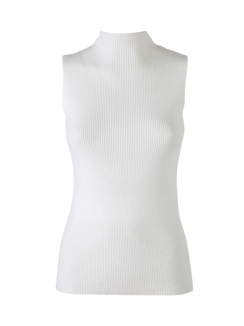 Maglia smanicata da donna con scollo a lupetto - bianco