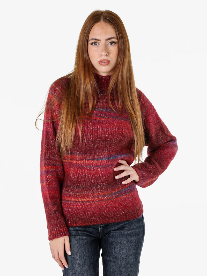 Maglione donna multicolore con collo a lupetto - bordeaux