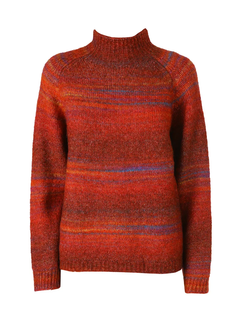 Maglione donna multicolore con collo a lupetto - bordeaux
