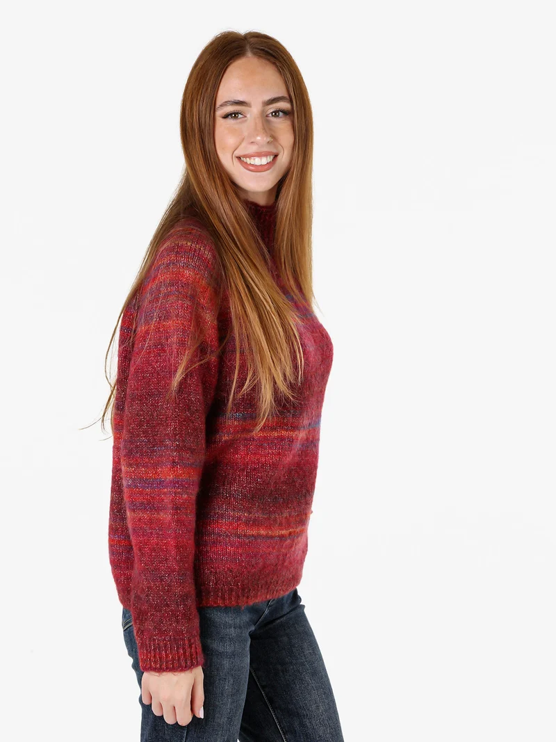 Maglione donna multicolore con collo a lupetto - bordeaux