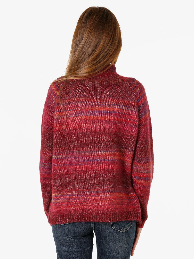 Maglione donna multicolore con collo a lupetto - bordeaux