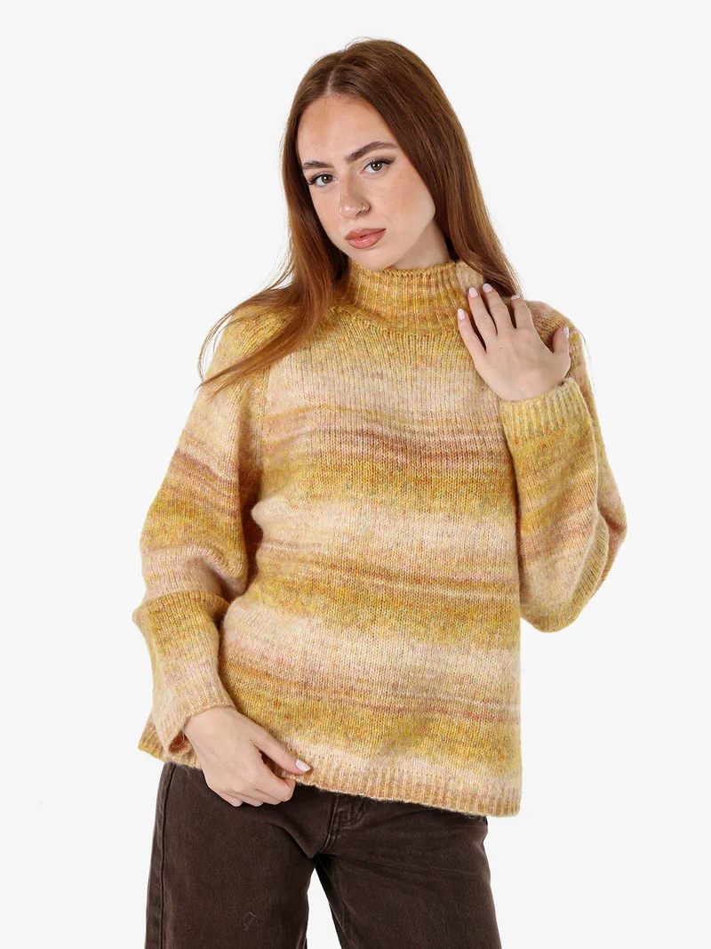 Maglione donna multicolore con collo a lupetto - giallo