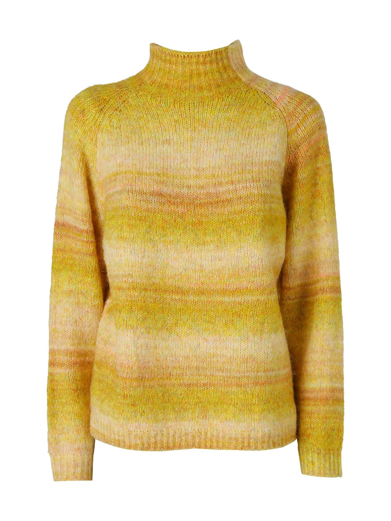 Maglione donna multicolore con collo a lupetto - giallo