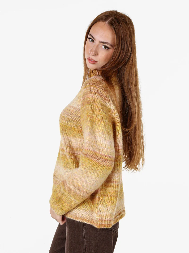 Maglione donna multicolore con collo a lupetto - giallo