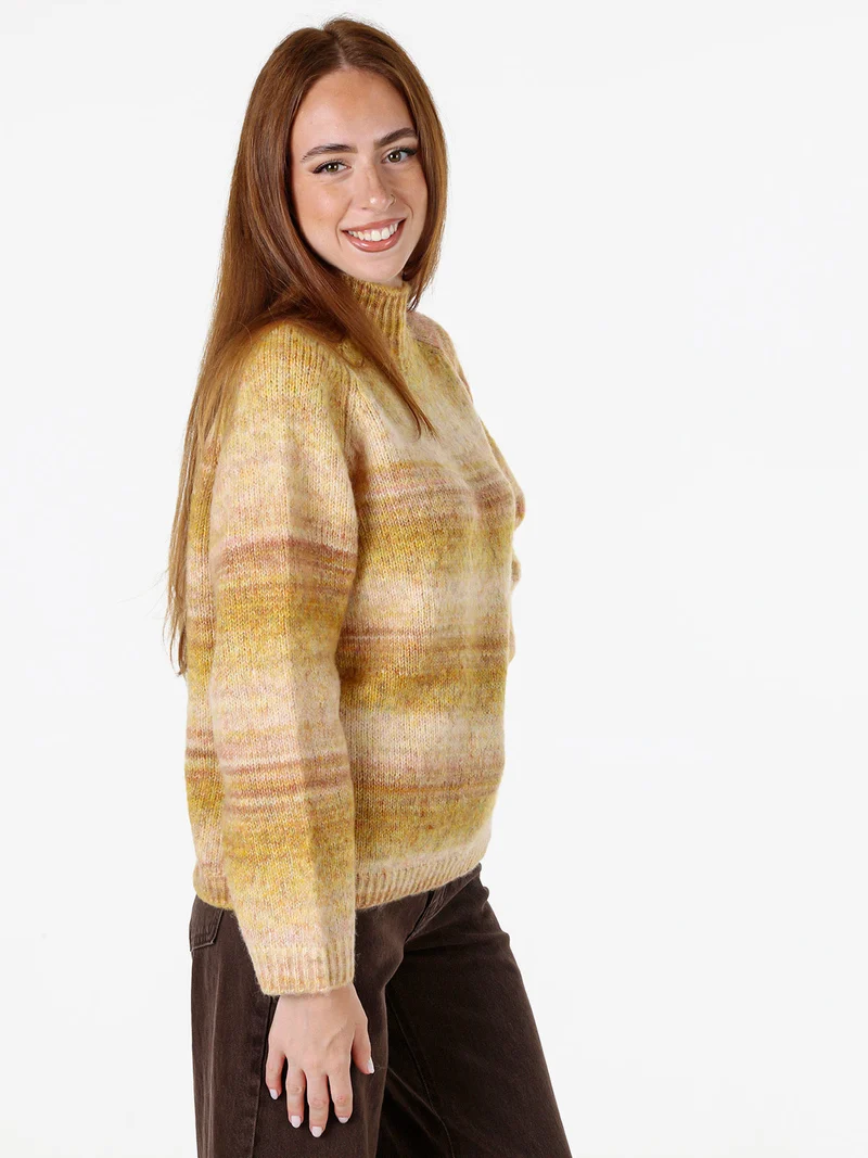 Maglione donna multicolore con collo a lupetto - giallo