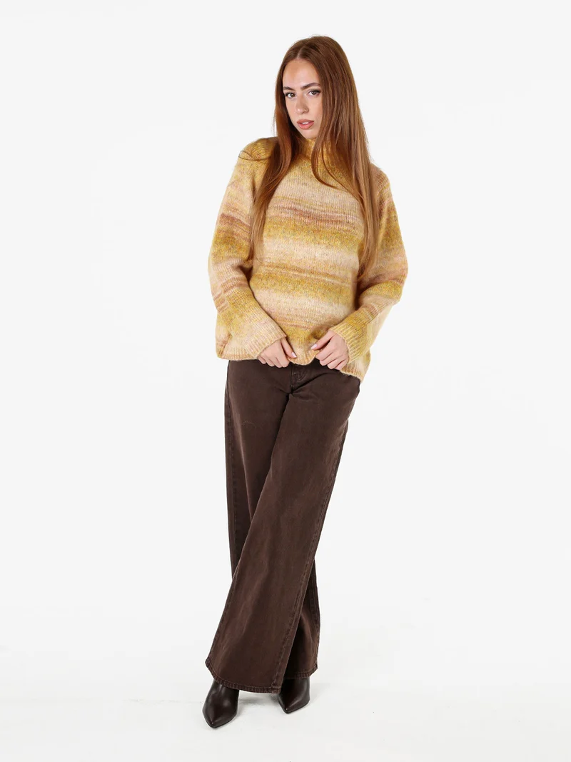 Maglione donna multicolore con collo a lupetto - giallo
