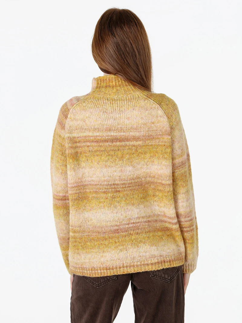 Maglione donna multicolore con collo a lupetto - giallo