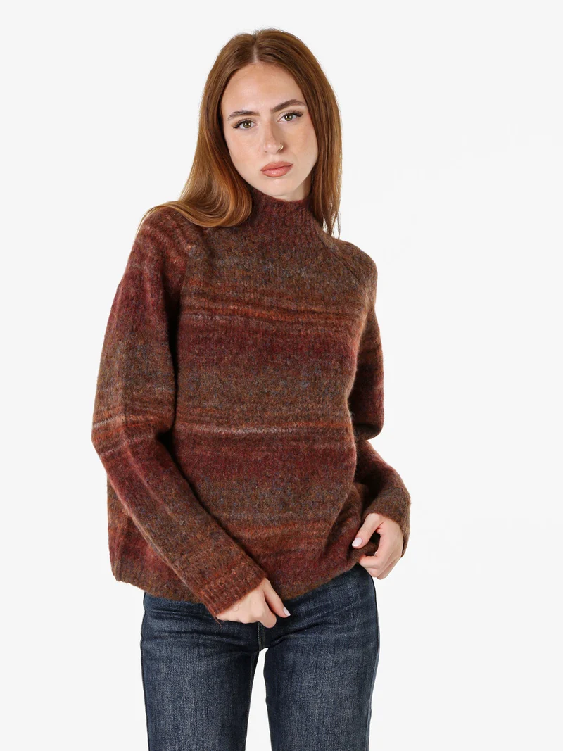 Maglione donna multicolore con collo a lupetto - moro