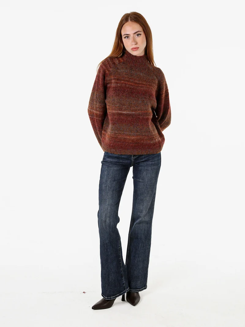 Maglione donna multicolore con collo a lupetto - moro
