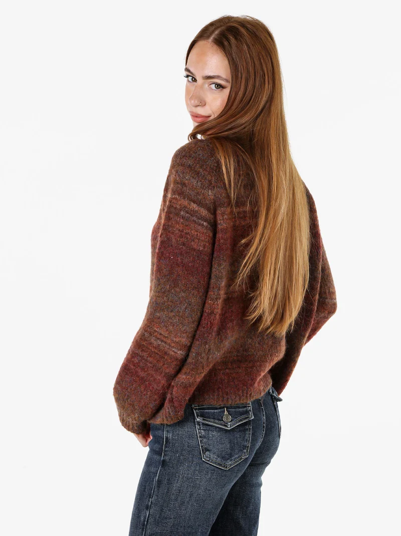 Maglione donna multicolore con collo a lupetto - moro