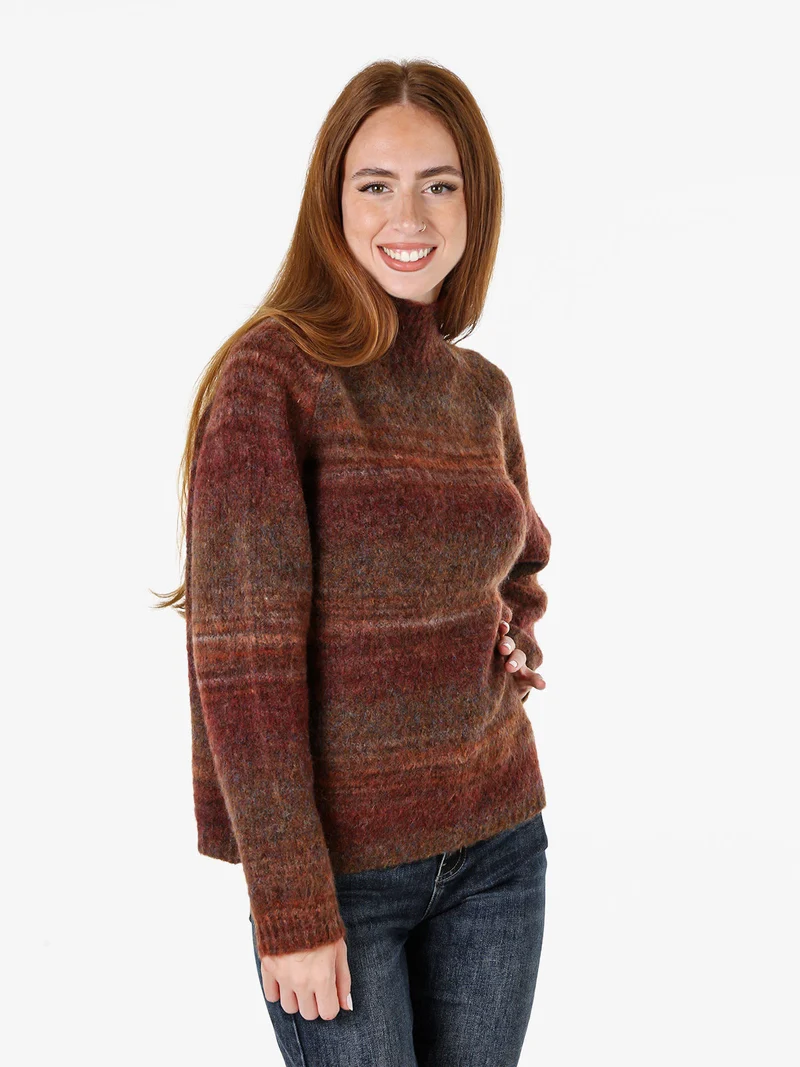 Maglione donna multicolore con collo a lupetto - moro