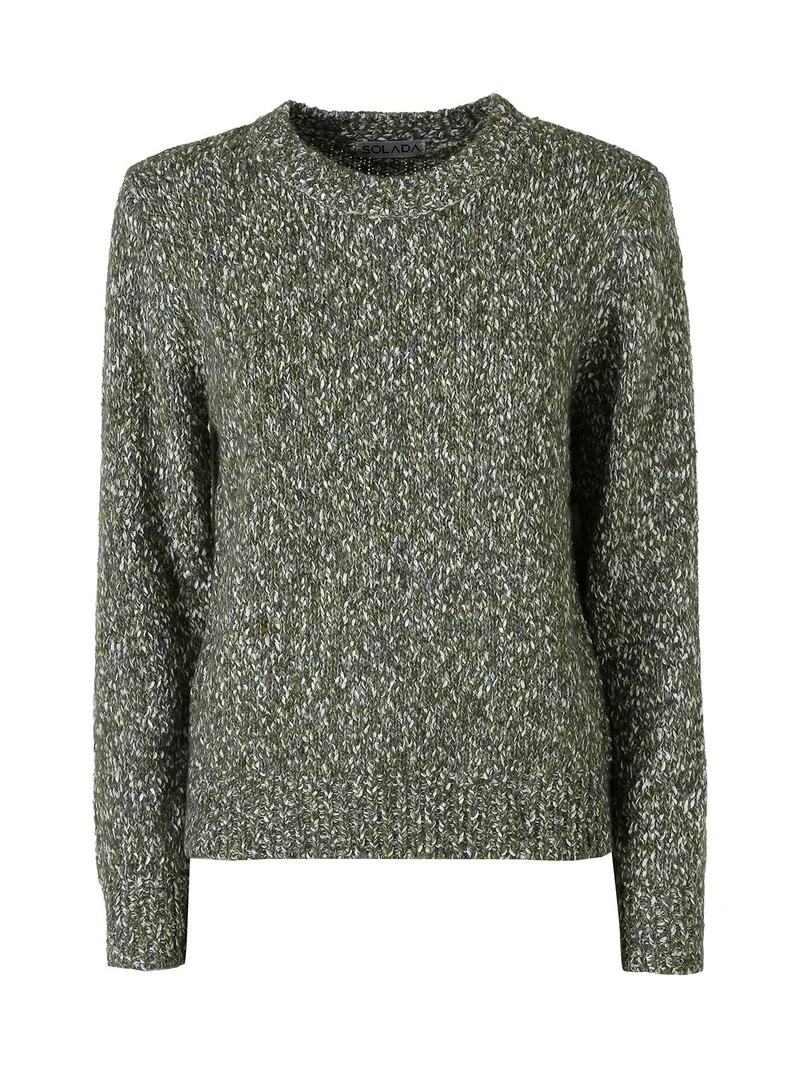 Maglione girocollo da donna in filato bouclè - verde