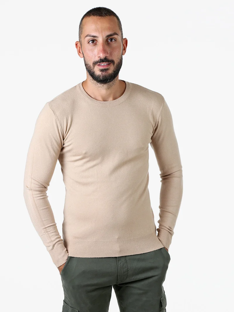 Maglia girocollo da uomo in tinta unita - cammello