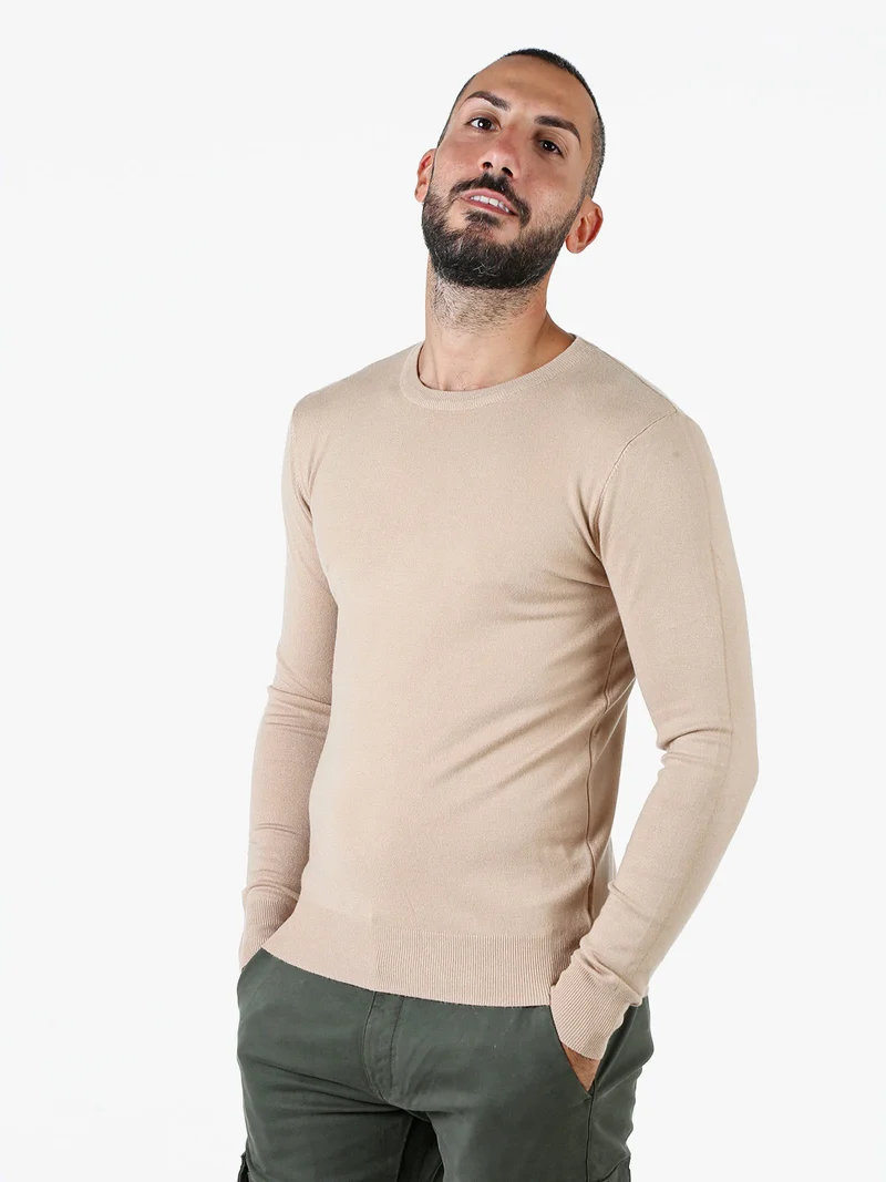 Maglia girocollo da uomo in tinta unita - cammello